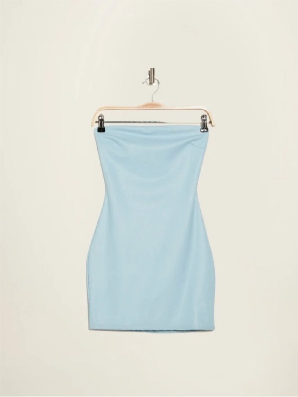 Naked Wardrobe - Light Blue Strapless Faux Leather Mini Dress